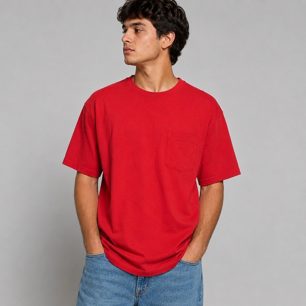 Vintage Cheetah T-Shirt Mens Medium Red Pocket Cotton Heavyweight Short Sleeve